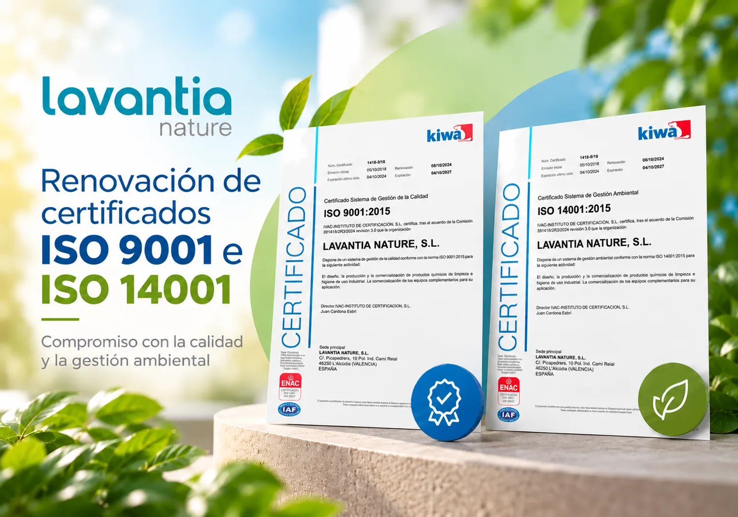 Lavantia Nature renueva sus certificaciones ISO 9001 e ISO 14001